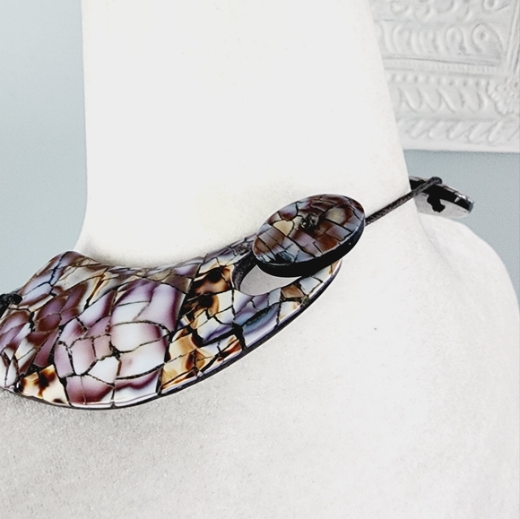Statement Purple, Cream & Blue Abalone Shell Necklace - Picture 4 of 7